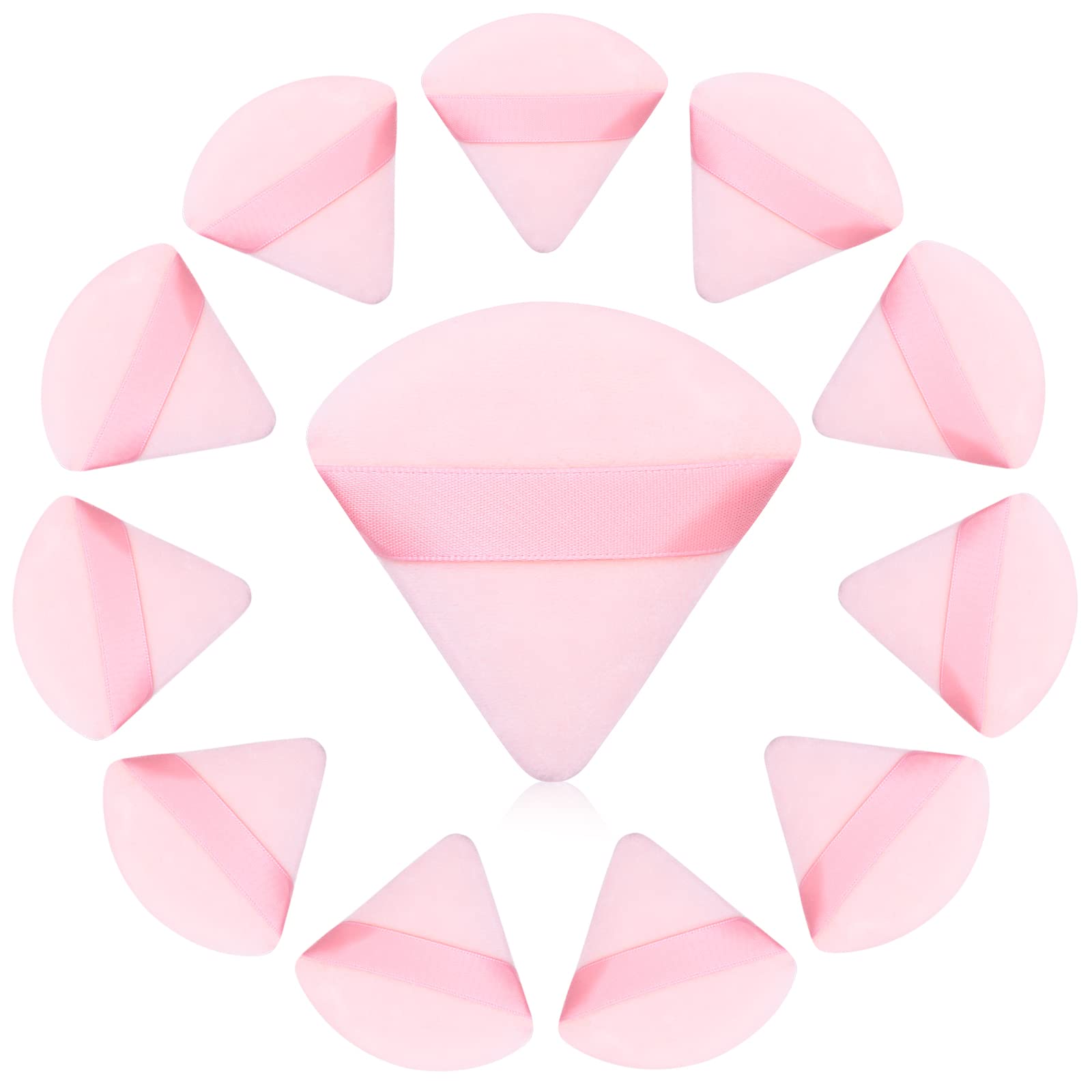 12 Pack Pink Triangle Powder Puffs - Soft Velour Makeup Puffs for Pressed & Loose Powder - Mini Cotton Cosmetic Puffs for Foundation, Mineral Powder & Wet/Dry Makeup - Perfect for Travel & Everyday Touch-Ups