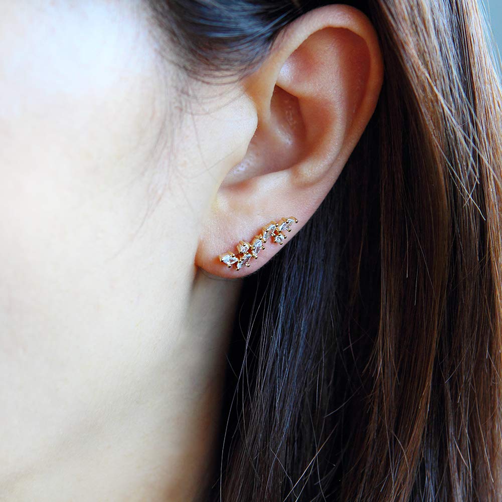 CZ Leaf Wrap Earrings for Women - Teardrop Crystal Threader Chain for Party & Wedding