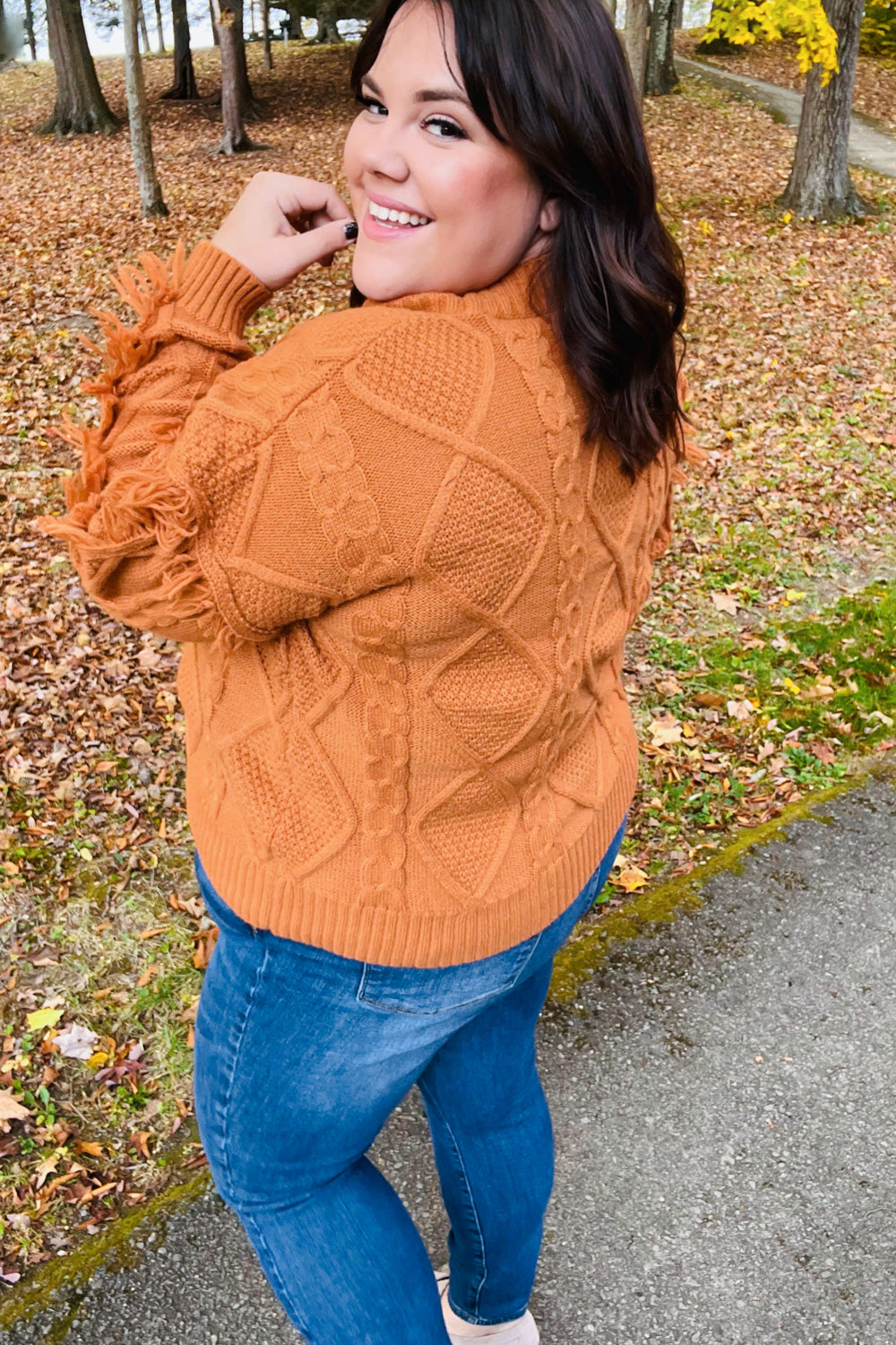 Joyful Days Rust Cable Knit Tassel Fringe Sweater for Women - Cozy Autumn Winter Pullover with Boho Chic Style | Perfect for Fall Outfits, Holiday Parties & Casual Wear