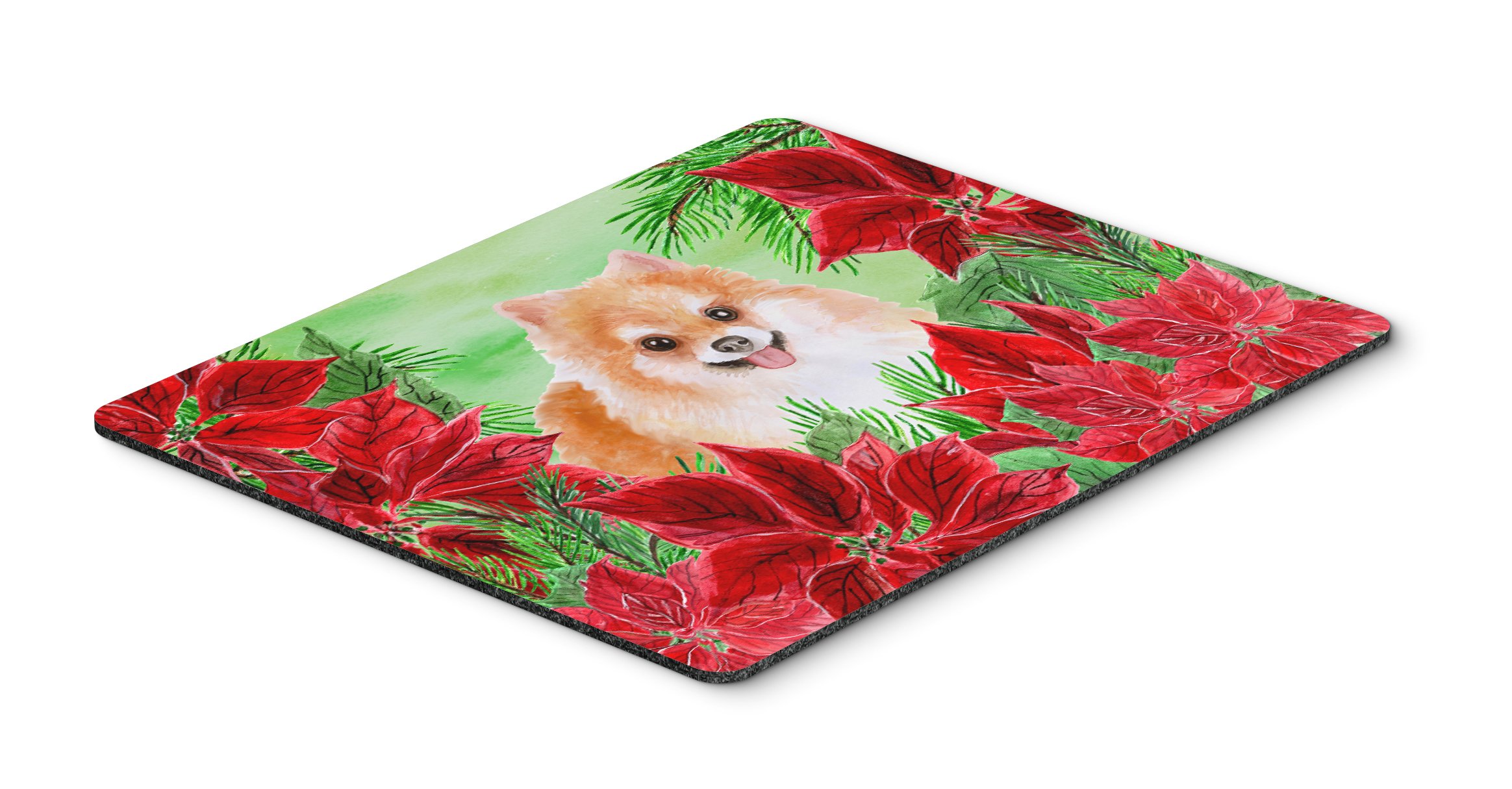 Pomeranian Poinsettia Mouse Pad & Hot Pad - Washable Large Mouse Mat for Home Office, Gaming, Computer & Laptop - Perfect Desk Accessory for Work & Play