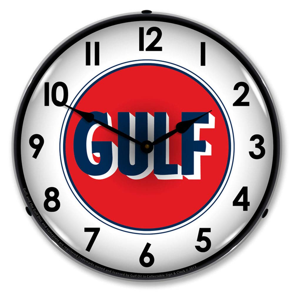 Vintage Gulf 1960 Style 14 Inch LED Wall Clock - Retro Oil Company Decor with Silent Movement for Living Room, Office & Man Cave
