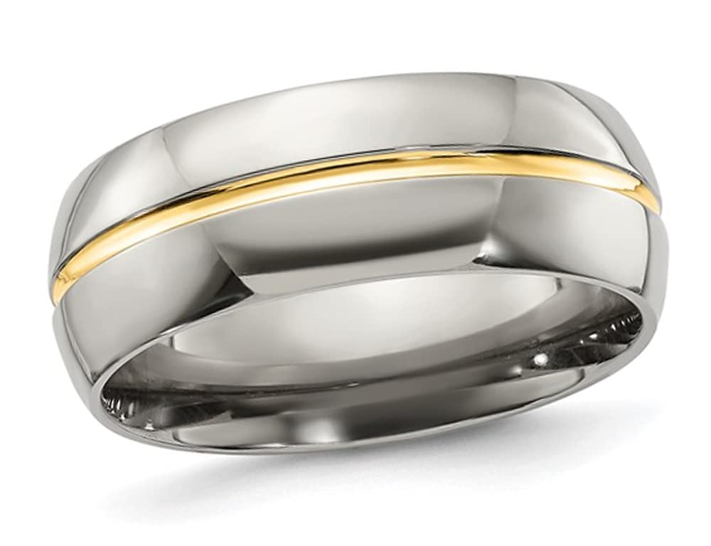 Men's Titanium Wedding Band Ring with Yellow Gold Plated Inlay - 8mm Comfort Fit Wedding Ring for Men - Durable & Hypoallergenic Titanium Ring for Engagement, Anniversary & Everyday Wear