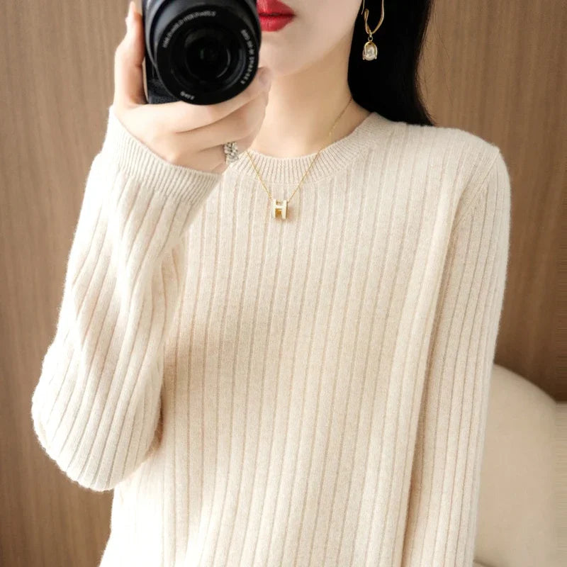 Women's Long Sleeve Striped Pullover Sweater - Soft O-Neck Casual Knit Top for Fall & Winter | Perfect for Office, Date Night & Weekend Outfits