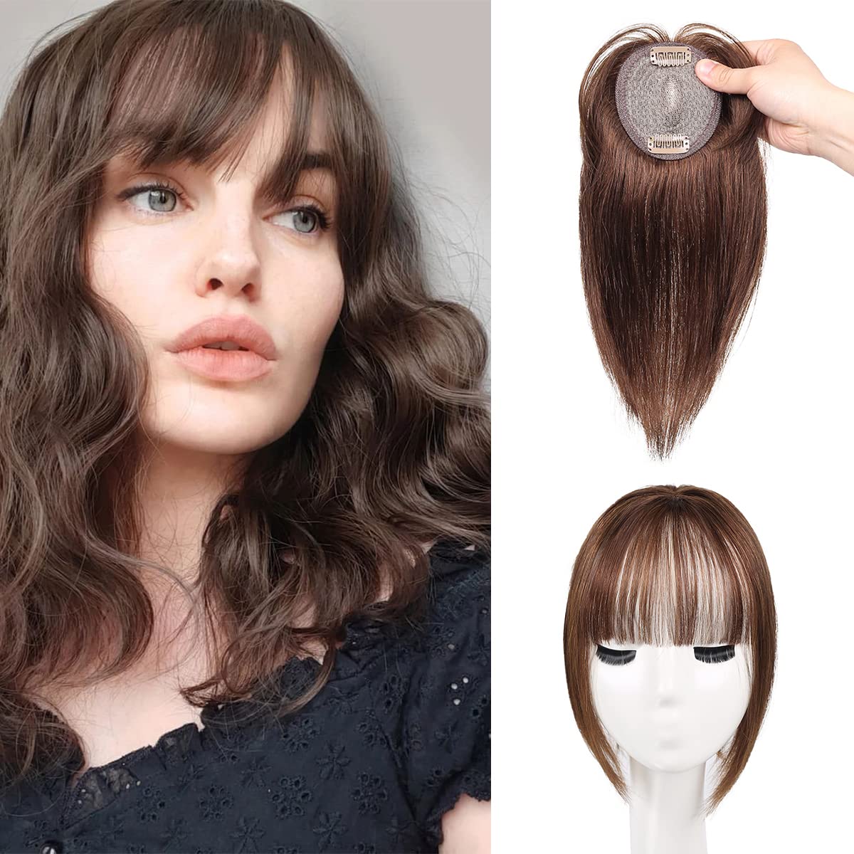 Premium Remy Human Hair Toppers for Women - 12 Inch No Bangs Lace Base Hair Extensions for Thinning Hair | Natural Looking Wiglets for Daily Wear & Special Occasions