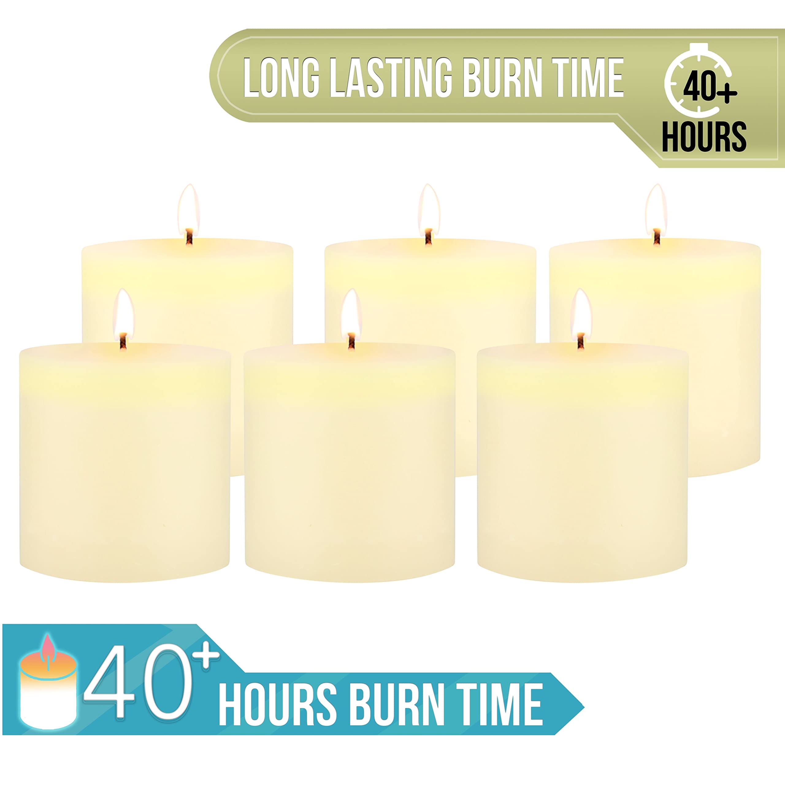Stonebriar 3x3 Inch Unscented Ivory Pillar Candles - 6 Pack, 40-Hour Burn Time for Weddings, Home Decor & Romantic Dinners