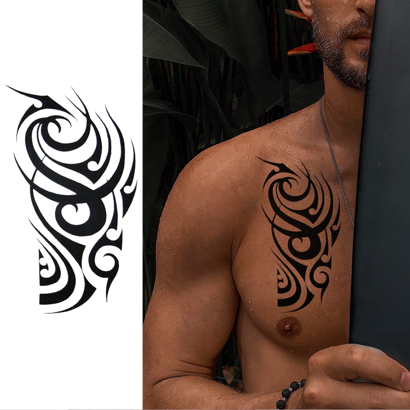 Authentic Polynesian Tribal Totem Temporary Tattoos for Men - Large Black Hawaiian Turtle Design, Long Lasting Realistic Body Art Stickers (8 Sheets) - Perfect for Costume Parties, Festivals, and Cultural Events