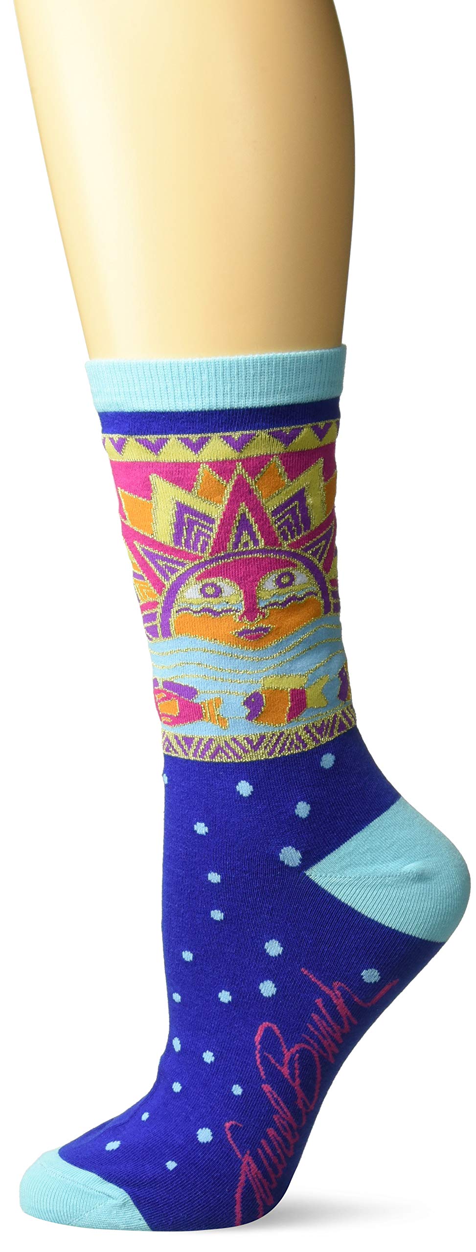 Laurel Burch Women's Fish & Waves Crew Socks - Colorful Artistic Casual Socks for Women - Perfect for Everyday Wear, Gifts, and Yoga Outfits
