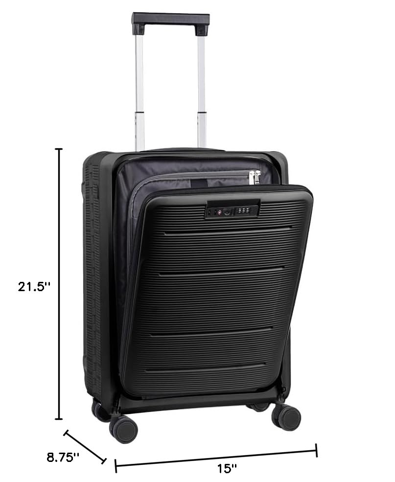 Black Expandable Hard Shell Carry-On Luggage with 360° Spinner Wheels & TSA Lock - 22x14x9 Inch Collapsible Lightweight Suitcase for Air Travel, Business Trips & Weekend Getaways