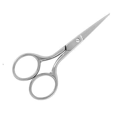 Stainless Steel Eyebrow Scissors 4.5 Inch - Precision Grooming Scissors for Eyebrows, Nose Hair, Beard, Eyelashes & Cuticles | Fine Straight Tip Hair Trimming Scissors | Perfect for Home Grooming, Salon Use & Travel Essentials