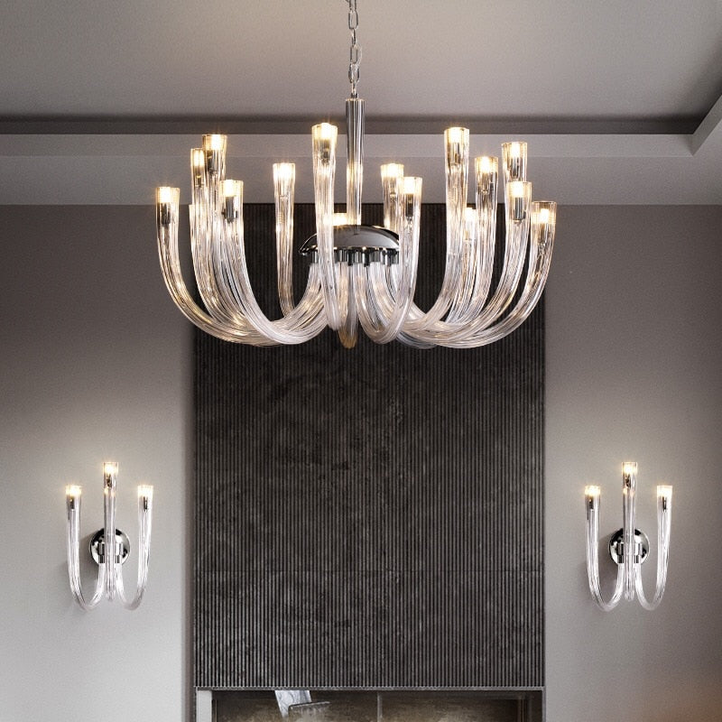 Italian U-Shaped Glass Crystal Chandelier - Elegant Lustre Art Pendant Light Fixture for Dining Room, Foyer, and Luxury Home Decor