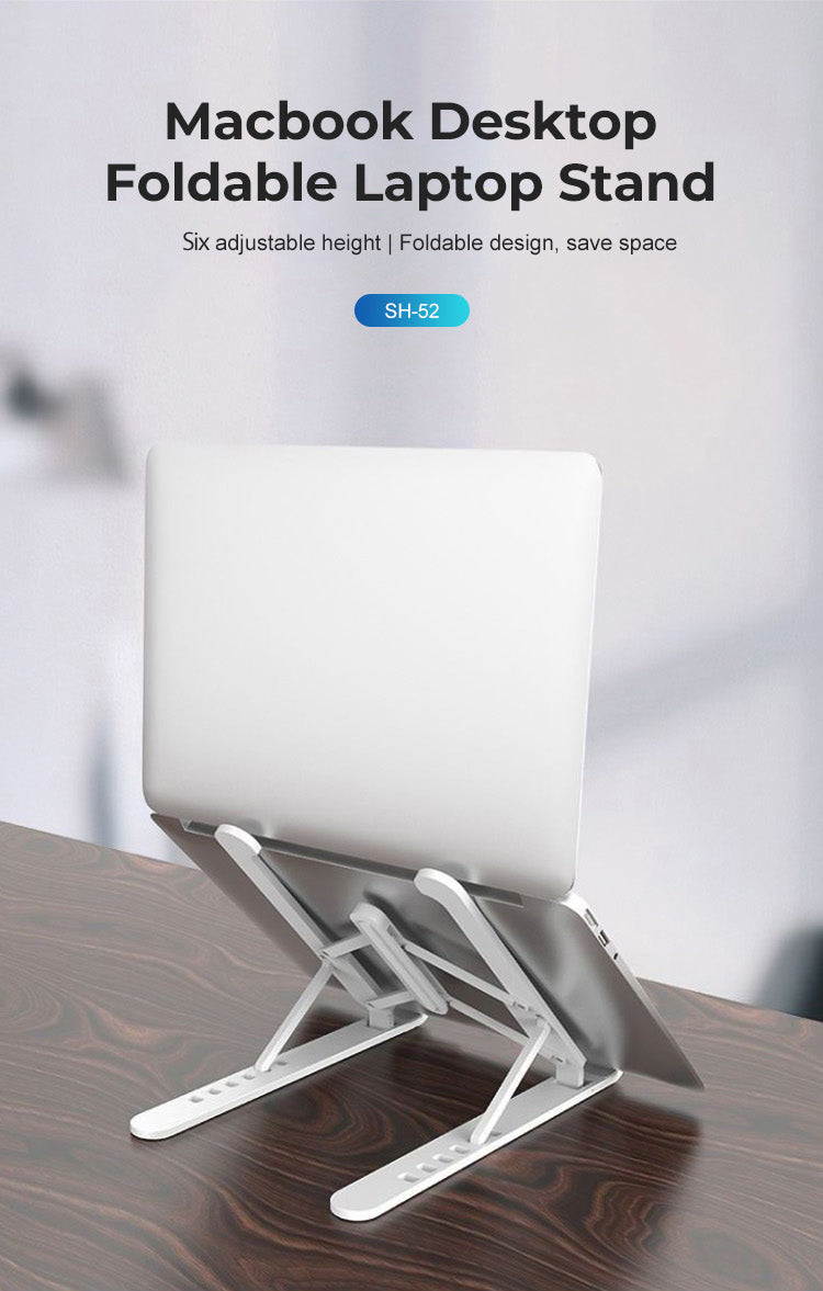 Foldable Laptop Stand - Adjustable Height ABS Computer Holder with Non-Slip Base - Ergonomic White Notebook Stand for MacBook, Dell, HP (Perfect for Office, Home & Travel Use)