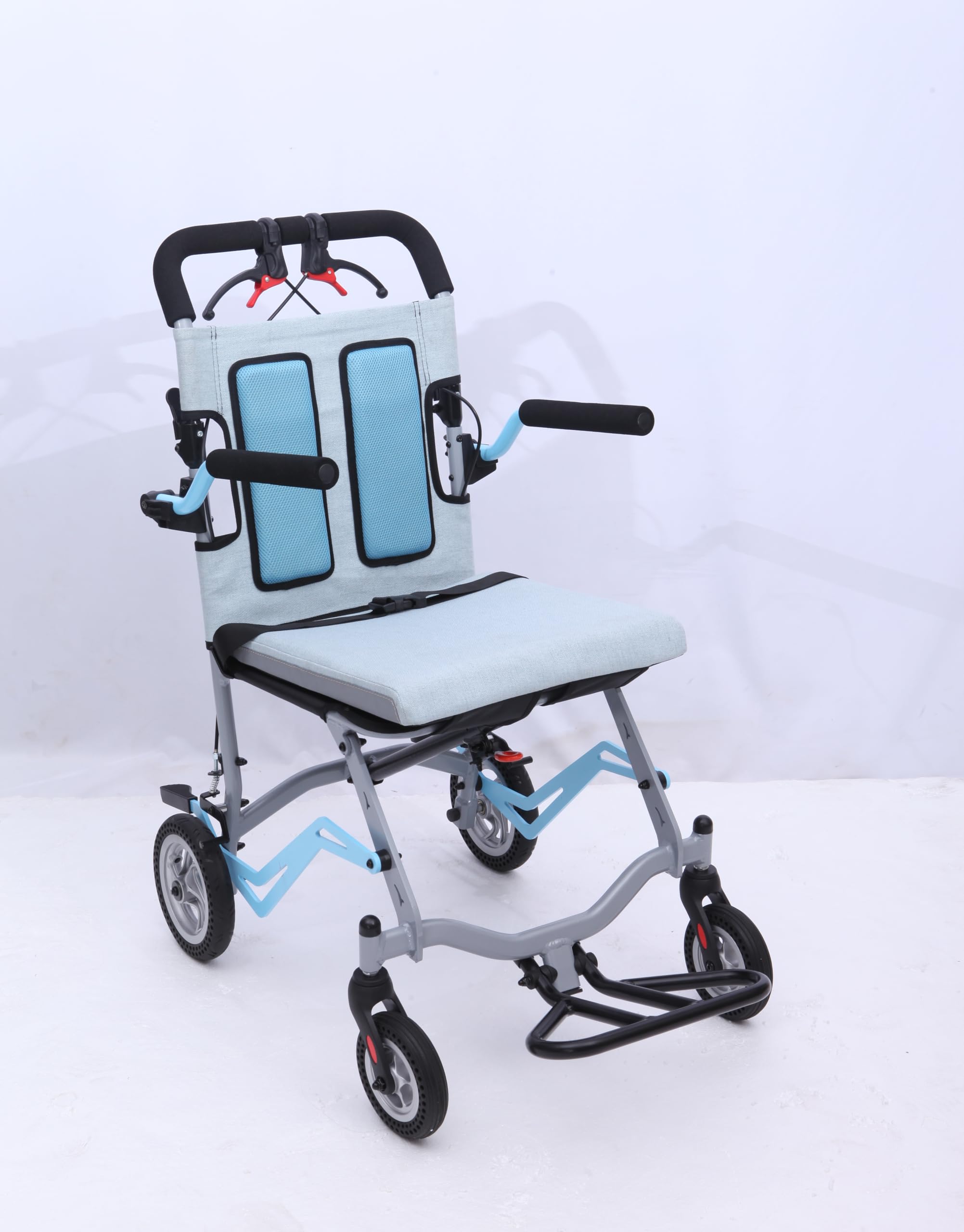 Ultra Lightweight Folding Transport Wheelchair for Elderly - Portable, Locking Handbrake, Removable Flip Armrests & Swinging Footrests (Gray Blue) - Ideal for Travel, Doctor Visits, and Indoor/Outdoor Mobility