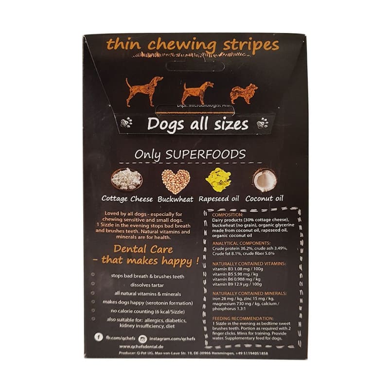 Qchefs Natural Cheese Sizzles Dental Dog Chew Treats - 65g Healthy Snacks for Small & Large Dogs - Promotes Oral Hygiene & Fresh Breath - Perfect for Training Rewards and Playtime Bonding