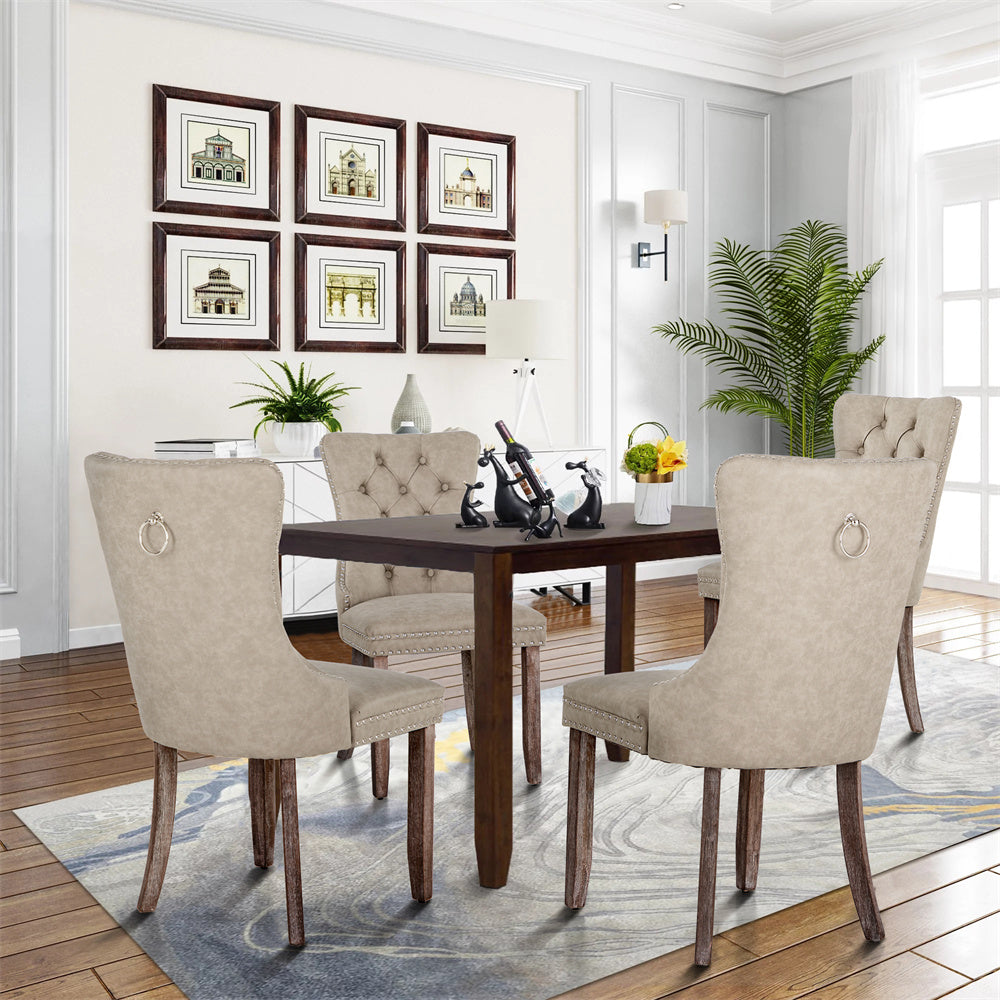 PU Leather Wingback Dining Chairs Set of 4 - Modern Accent Side Chairs for Dining Room, Living Room & Office - MFSTUDIO