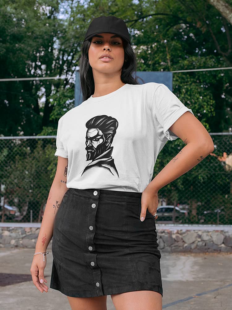 Bearded Man Hand Drawn Graphic T-Shirt for Women - Casual Streetwear & Unique Gift Idea for Art Lovers