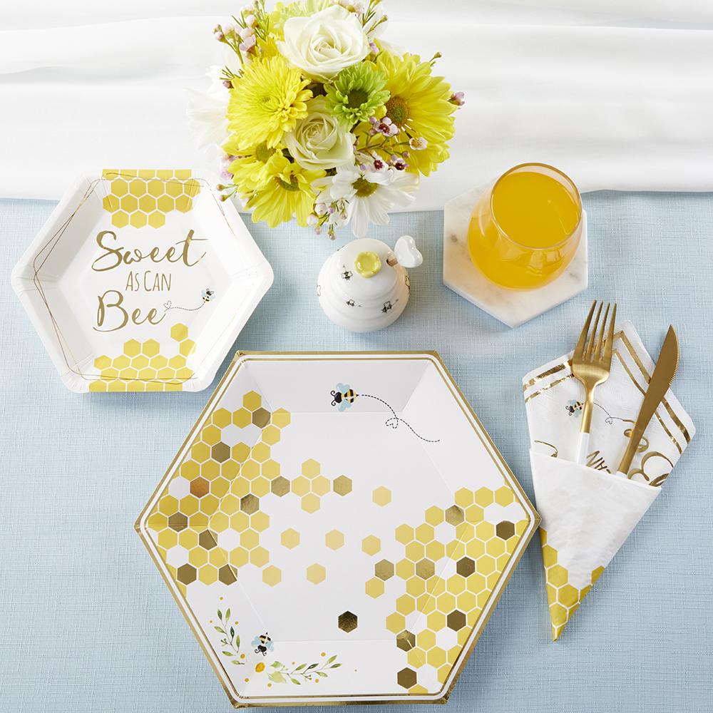 Sweet as Can Bee 9 Inch Premium Paper Plates - Pack of 16 Disposable Party Plates for Birthday, BBQ, Picnic & Family Gatherings