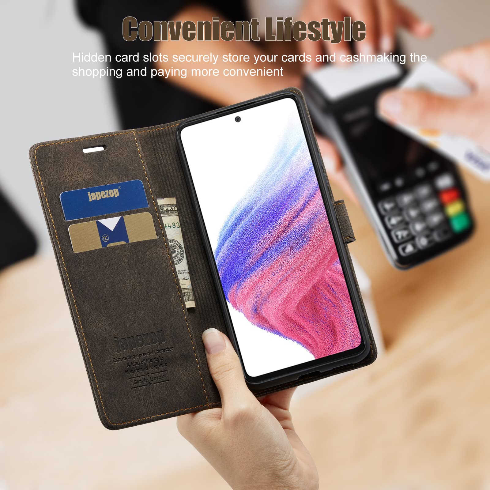 Samsung Galaxy A53 5G Leather Wallet Case with RFID Blocking, Card Holder & Magnetic Kickstand - Premium Flip Cover for 6.5