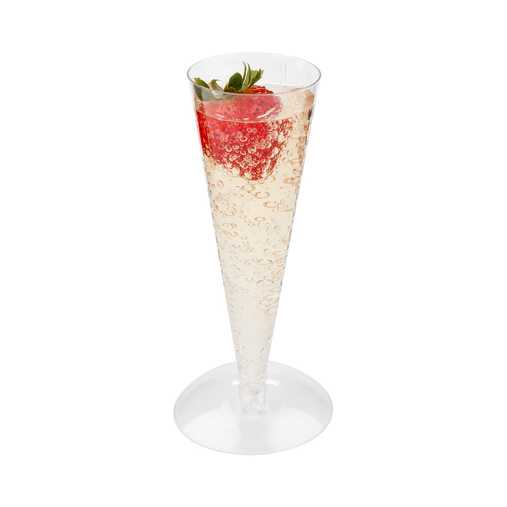 Premium 3 oz Clear Plastic Champagne Flutes - Round Long Stem Disposable Glasses (100-Pack) - Perfect for Weddings, Parties & Catering Events