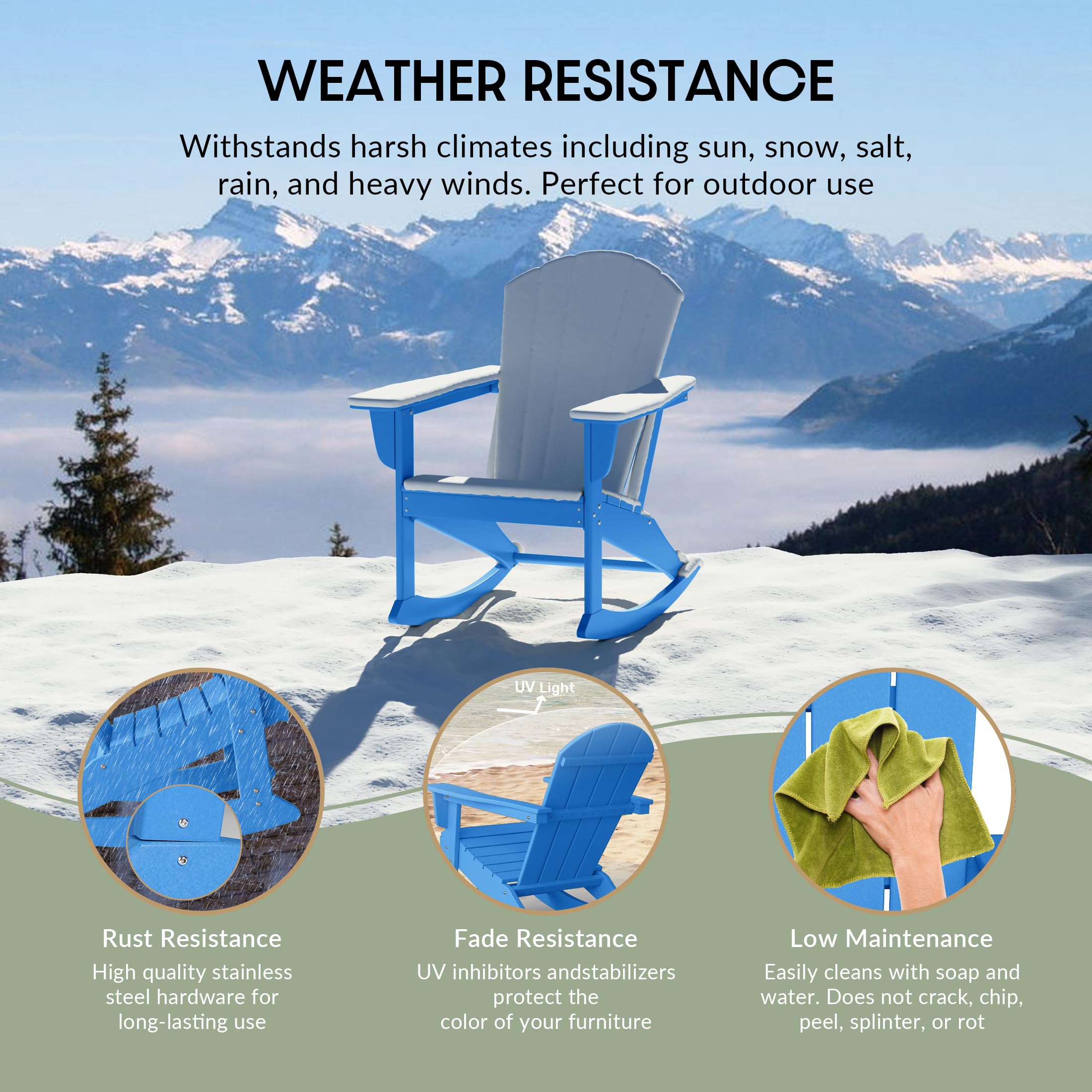 WestinTrends Malibu Outdoor Poly Adirondack Rocking Chair - Pacific Blue - Weather-Resistant Patio Furniture for Garden, Porch & Backyard Relaxation