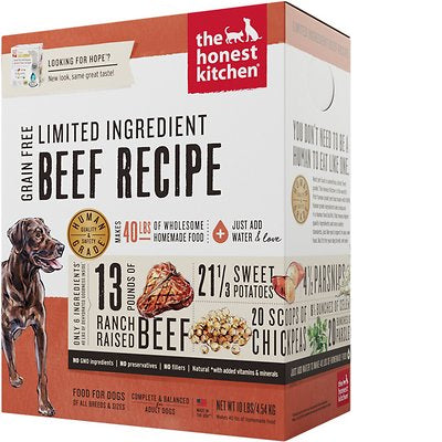 The Honest Kitchen L.I.D. Beef GF Dehydrated Dog Food - Grain Free, Limited Ingredient Diet for Dogs with Sensitive Stomachs - Perfect for Travel, Camping & Everyday Meals