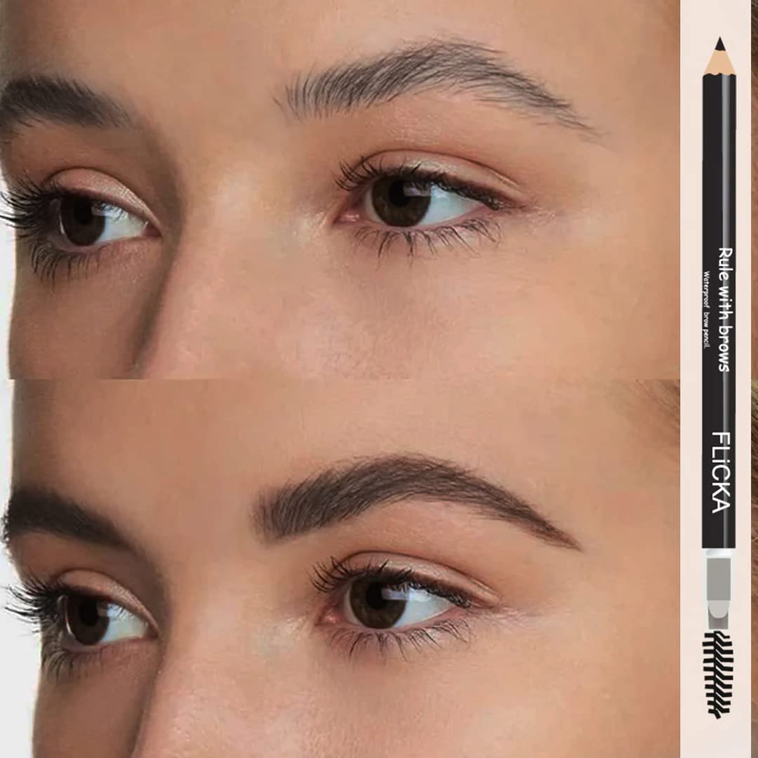 FLiCCA Eyebrow Pencil with Spoolie - Long-lasting Natural Brows for Daily Makeup
