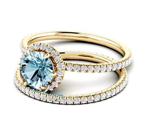 Sky Blue Topaz Ring Set - November Birthstone Engagement & Wedding Ring in Sterling Silver | Perfect for Proposals, Anniversaries, and Special Occasions