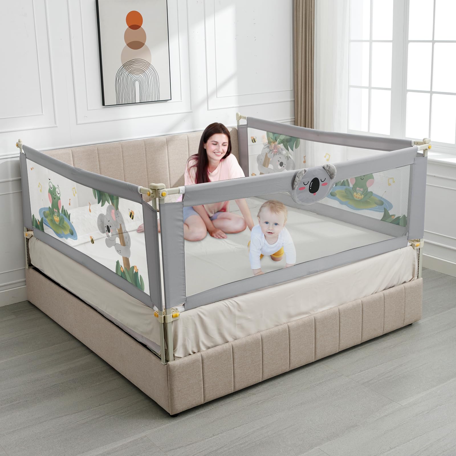 3-in-1 Adjustable Baby Bed Rail for Toddlers - Foldable Bed Guardrail with 25 Height Levels (Fits 2