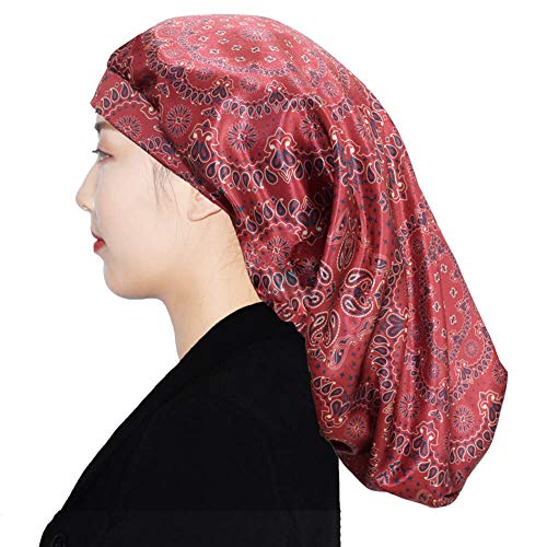 JHYWELL XL Satin Bonnet for Women - Extra Large Double Layer Sleep Cap with Soft Elastic Band & Pink Lining - Perfect for Curly Hair Protection, Nighttime Hair Care & Travel Use