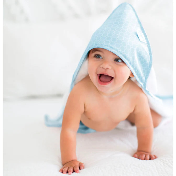 Terry Velour Hooded Baby Towel - Mini Mod Circles Pattern, Soft Pastel Blue (BGB 0062) | Perfect for Bath Time, Swimming & Newborn Photo Shoots