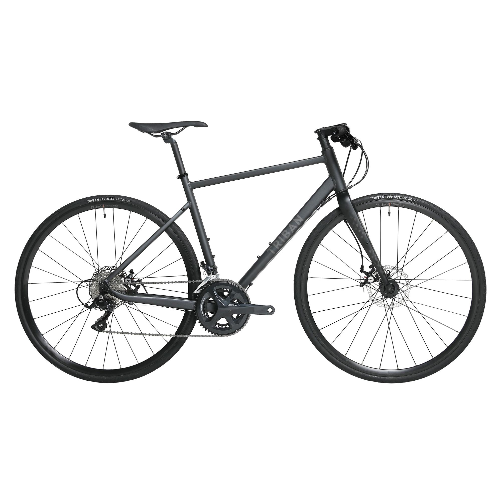 Triban RC500 Flat Bar Road Bike for Adults - 700c Wheels, Black, XL Size - Perfect for Commuting, Fitness & Urban Cycling
