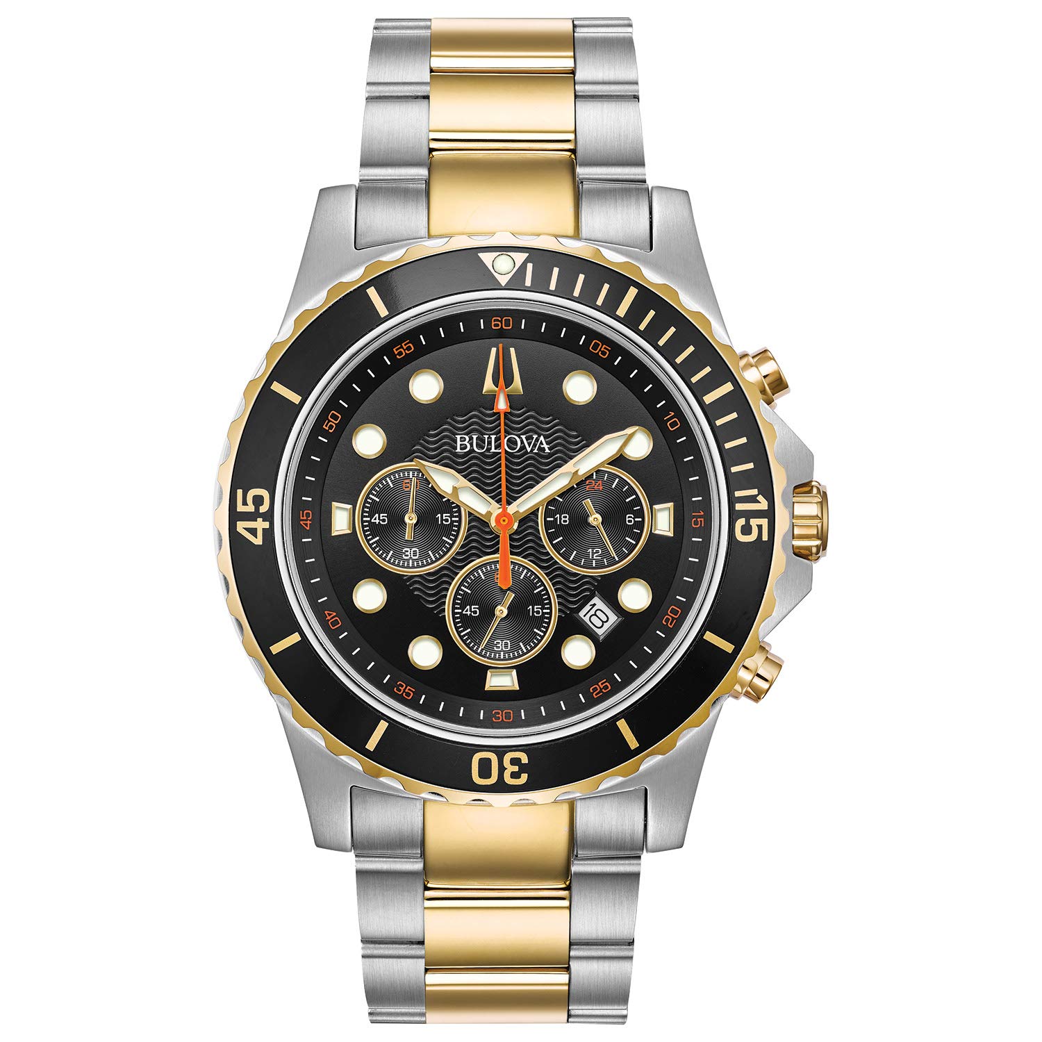 Bulova Men's Classic Sport Chronograph Quartz Watch with Date, Luminous Hands, 100M Water Resistant, 44mm Stainless Steel - Perfect for Business, Casual & Outdoor Activities