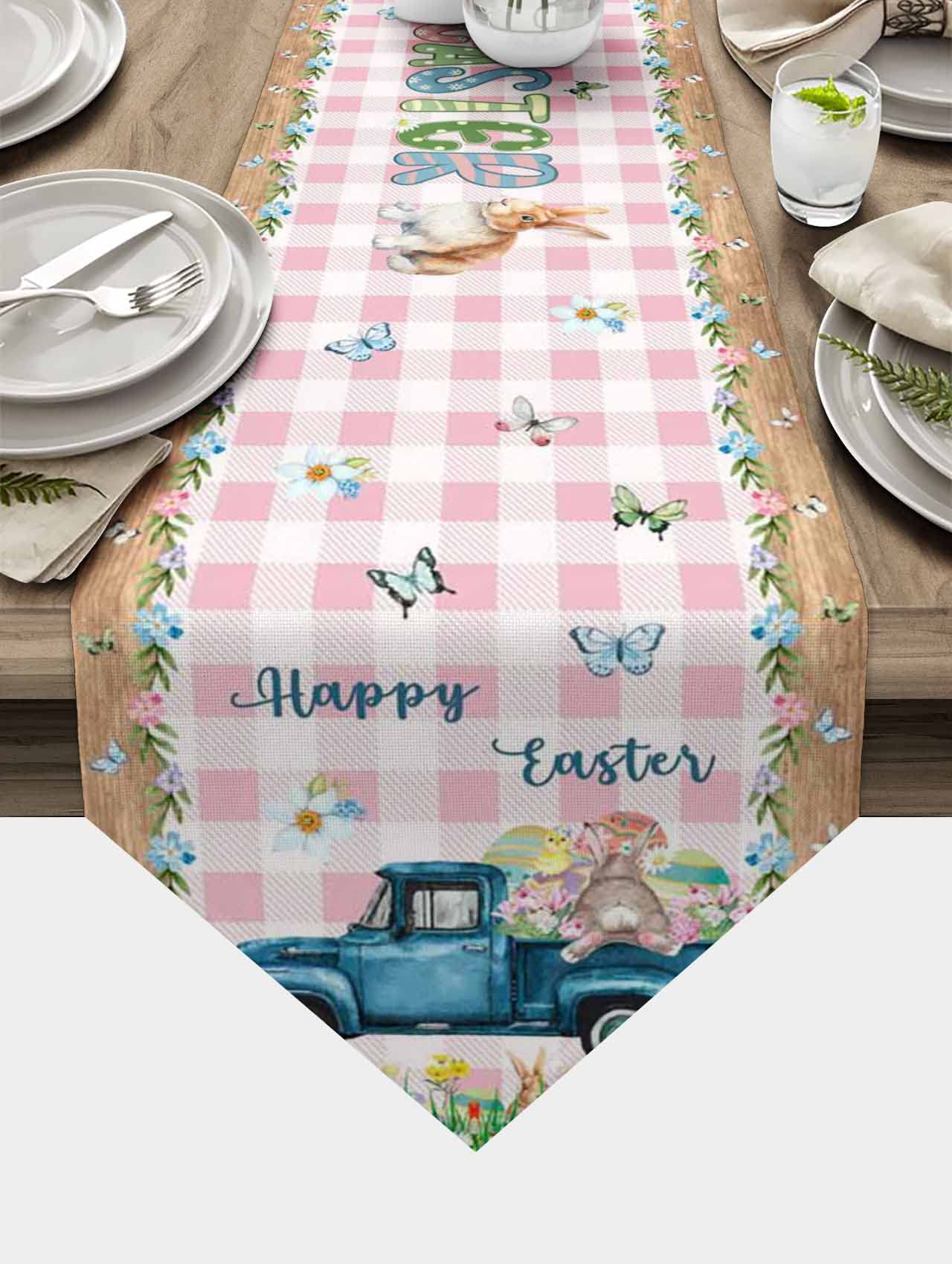 Easter Table Runner - 13x36 Inch Bunny & Easter Egg Design, Pink Buffalo Plaid Decorative Scarf for Spring Dinner Table, Kitchen & Dining Room Decor | Perfect for Easter Party, Holiday Gatherings & Seasonal Home Decor