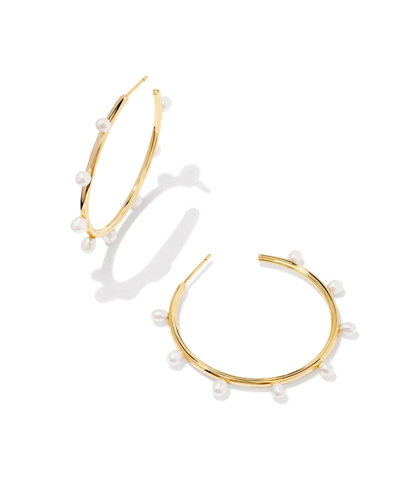Kendra Scott Leighton Gold and Pearl Hoop Earrings for Women - Elegant Dangle Hoops for Everyday Wear, Date Night & Special Occasions