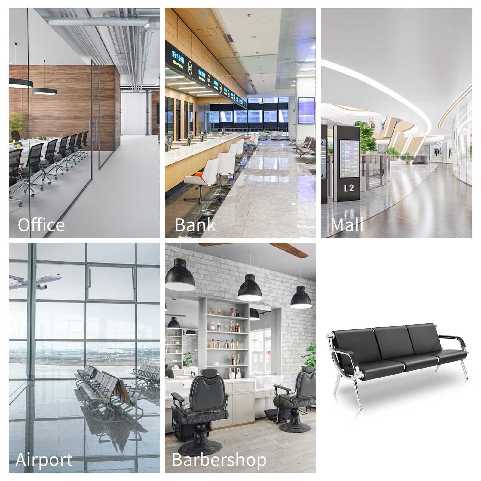 OmySalon PU Leather Reception Bench - Waiting Room Seating with Armrests for Clinic, Office, Airport, Barber Salon, Bank & Conference Room - Durable Guest Lobby Furniture for Comfortable Waiting Areas