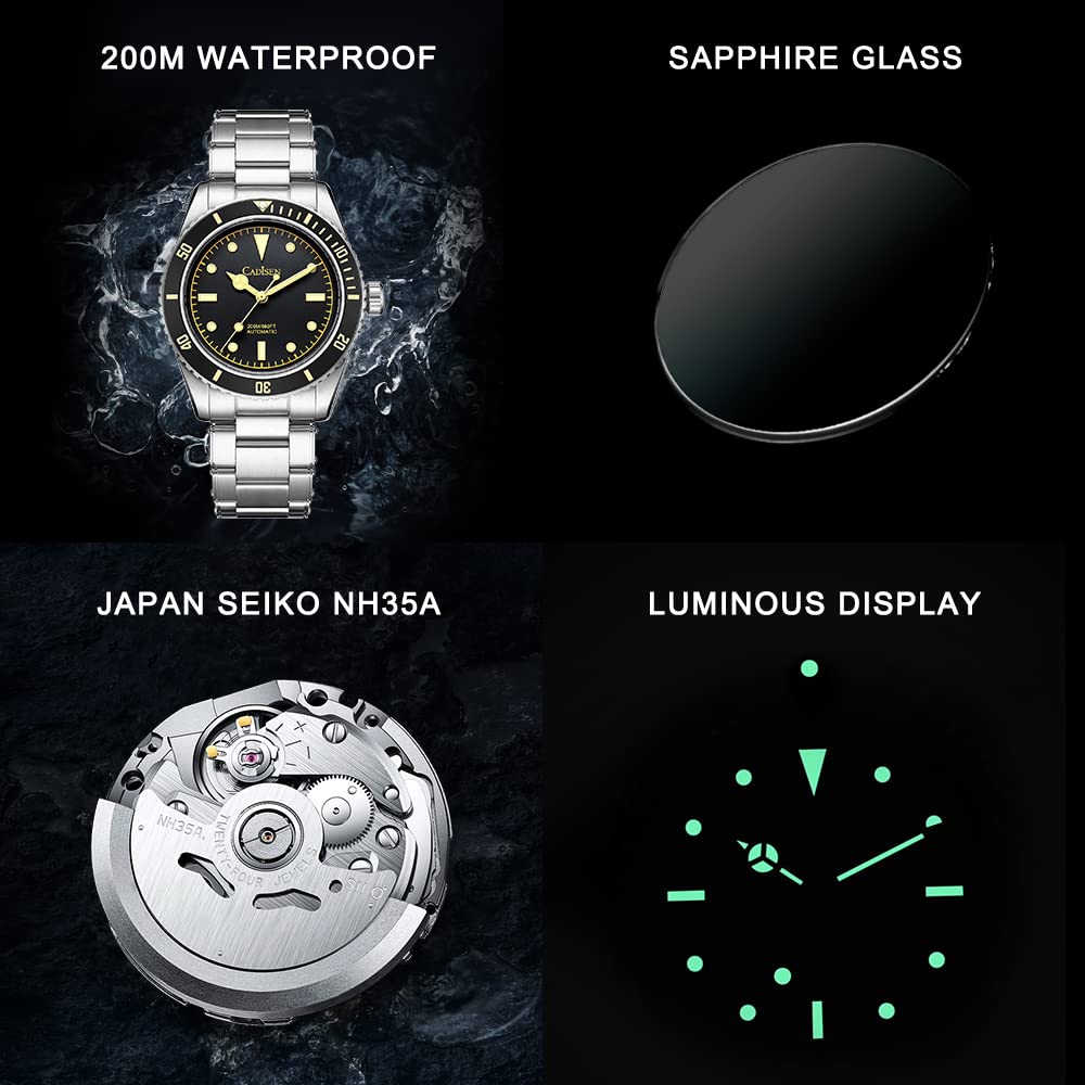 CADISEN Men's Automatic Watch with NH35 Movement - Waterproof Sapphire Crystal - Dress & Casual Watch for Business, Office, and Everyday Wear