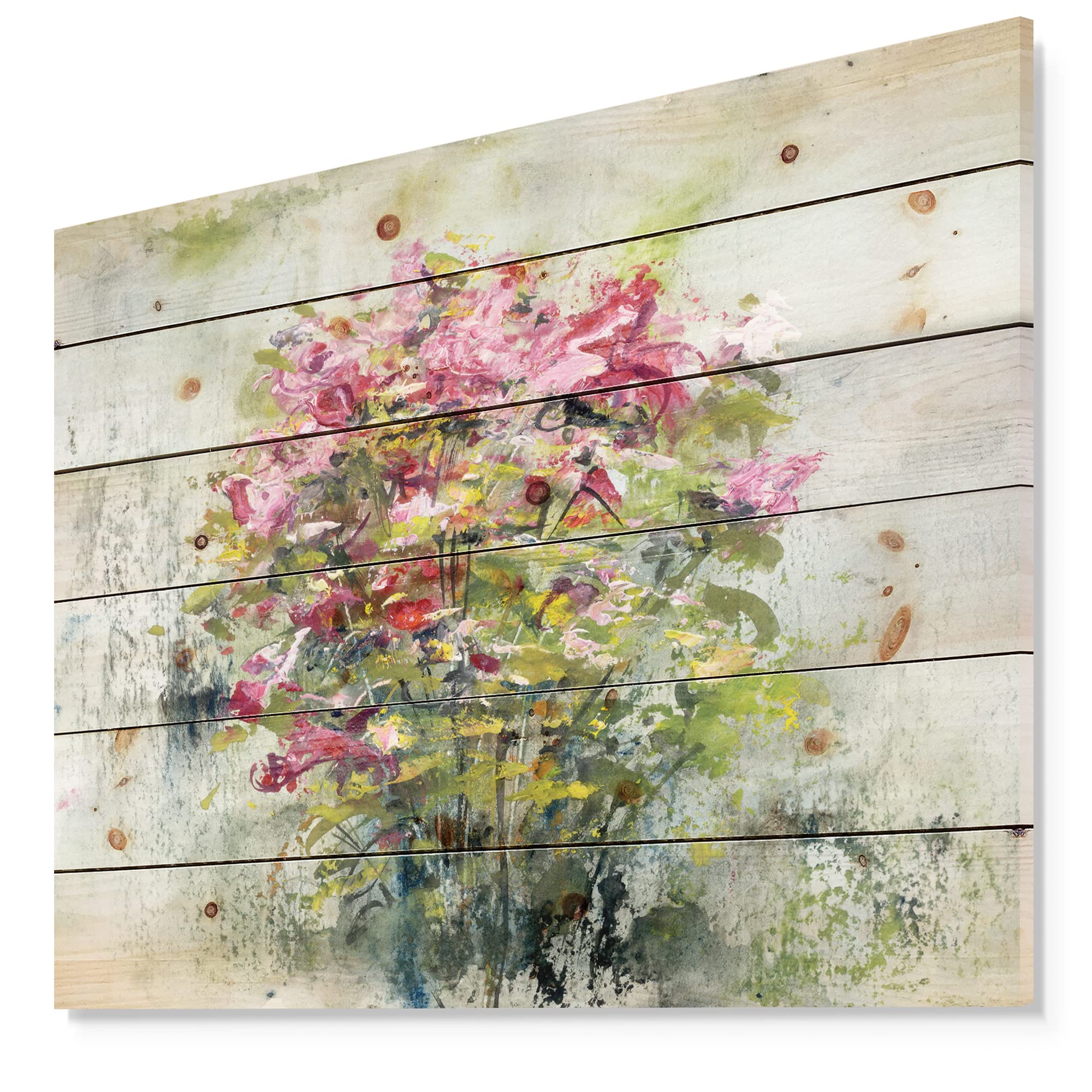 DesignQ Bouquets of Roses Painting - Nautical & Coastal Wood Wall Decor, Green Floral Wood Wall Art, Large Pine Wood Wall Panels (40x30) - Perfect for Living Room, Bedroom, or Office Decoration