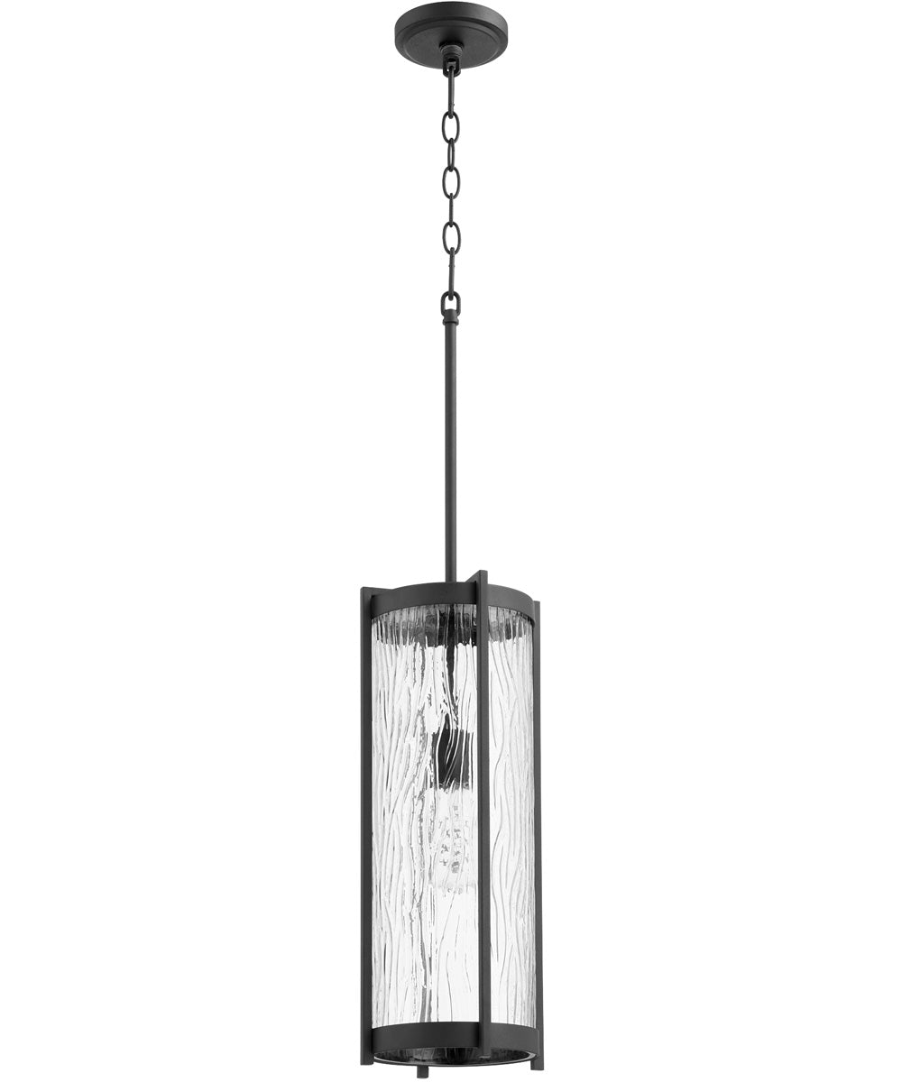 1 Light Black Pendant with Clear Chiseled Glass Shade - 7W LED Hanging Fixture for Dining Room, Kitchen Island or Entryway Lighting