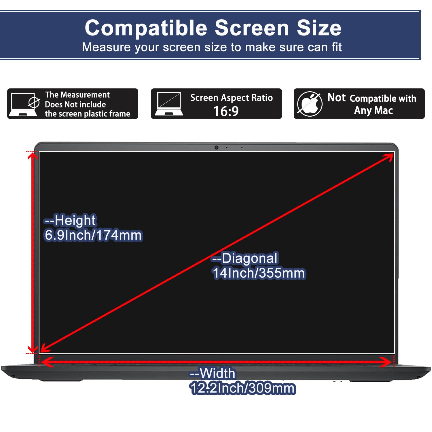 2 Pack 14 Inch Laptop Screen Protector - Tempered Glass (309x174mm) for HP/Dell/ASUS/Samsung/Lenovo/Acer/MSI/LG/Razer Blade 14