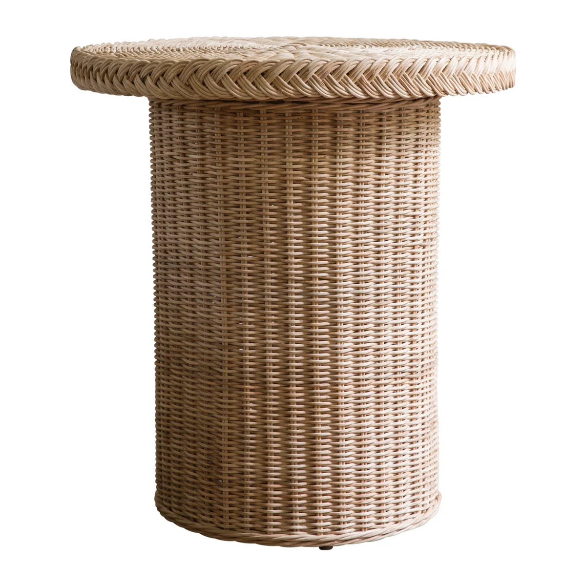 Braided Chatham Round Wicker Side Table - Natural Rattan End Table for Living Room, Bedroom, or Patio - Perfect for Coffee, Books, and Decor