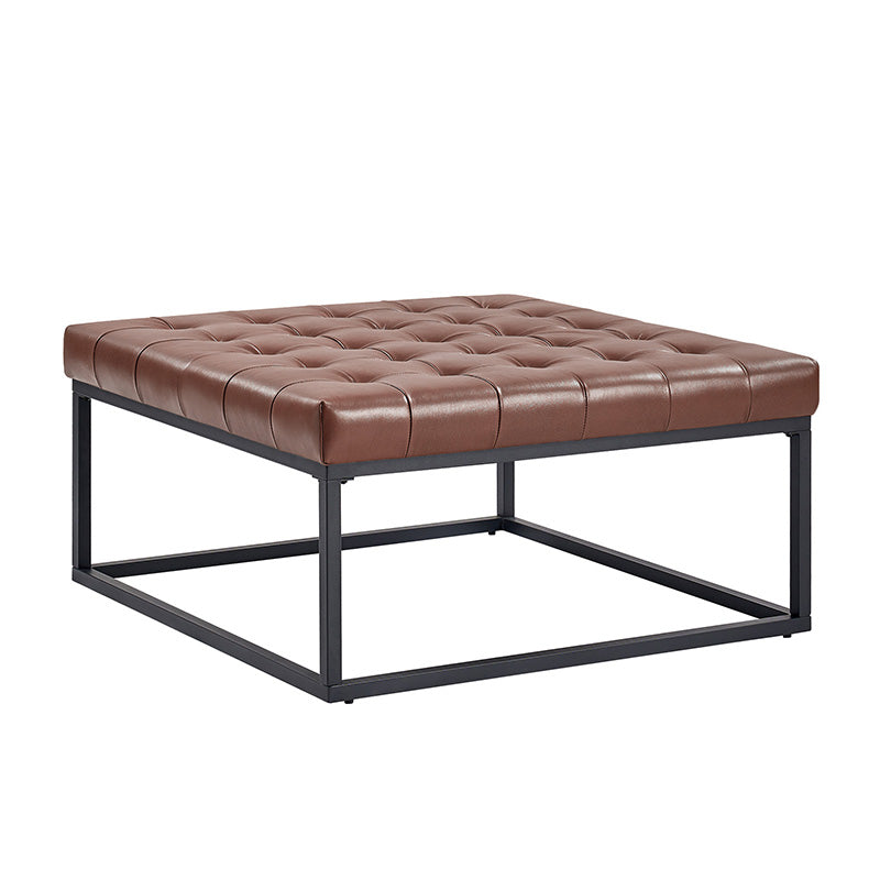 Genuine Leather Ottoman with Open Frame Base - Modern Footrest & Storage Stool for Living Room, Bedroom, or Office