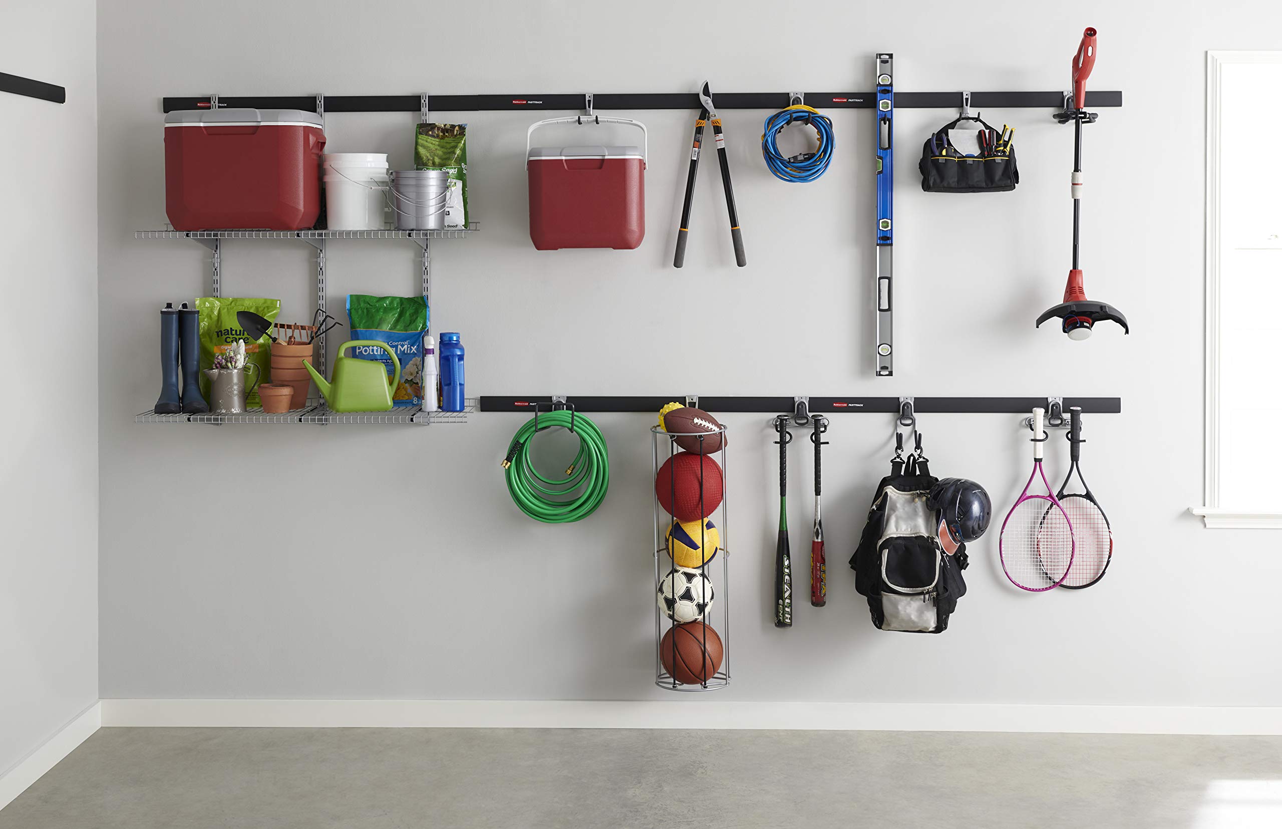 Rubbermaid FastTrack 48-Inch Wall Mounted Garage Storage System - Heavy Duty 1750 lb Capacity per Rail - 2-Pack for Home & Garage Organization - Perfect for Tools, Bikes, Shelves & Sports Equipment Storage