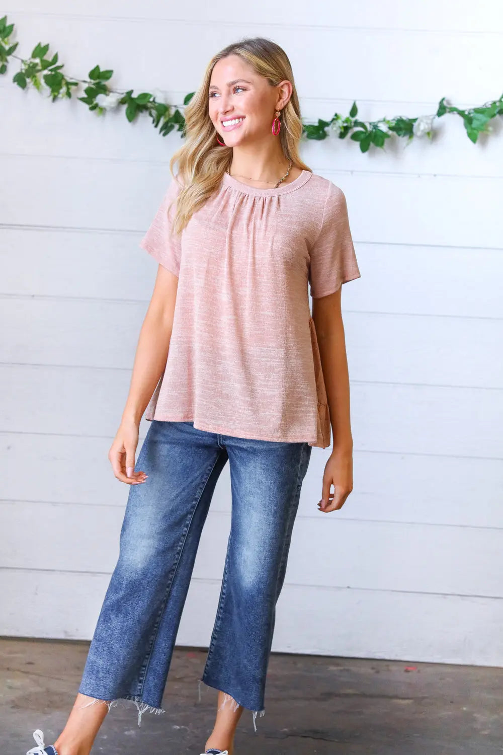 Elegant Mauve Tie Back Crinkle Floral Blouse for Women | Summer Boho Chic Tunic Top | Perfect for Beach Vacations & Date Nights