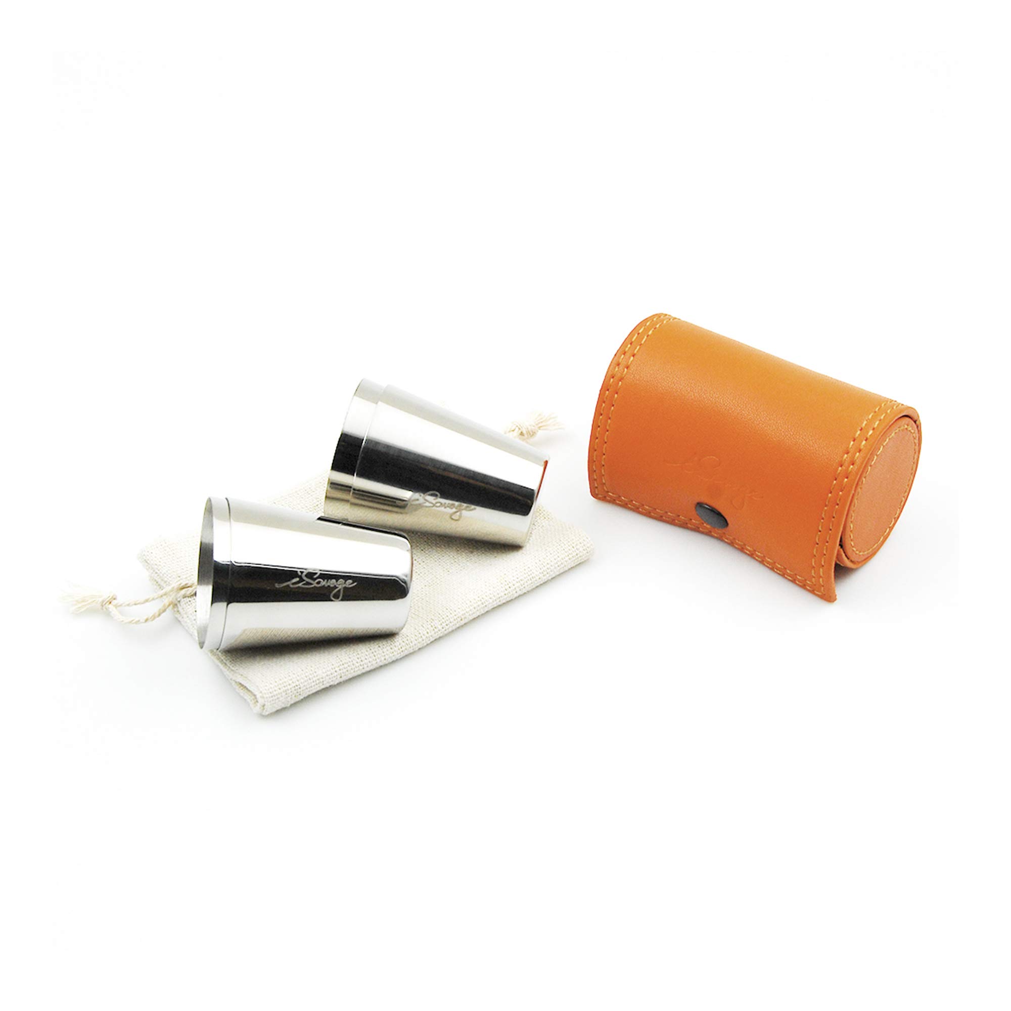 4-Pack 1.2oz Stainless Steel Shot Glasses with Orange Leather Case | 18/8 Rust-Proof Barware for Whiskey, Tequila & Cocktails | Perfect for Parties, Gifts & Home Bars