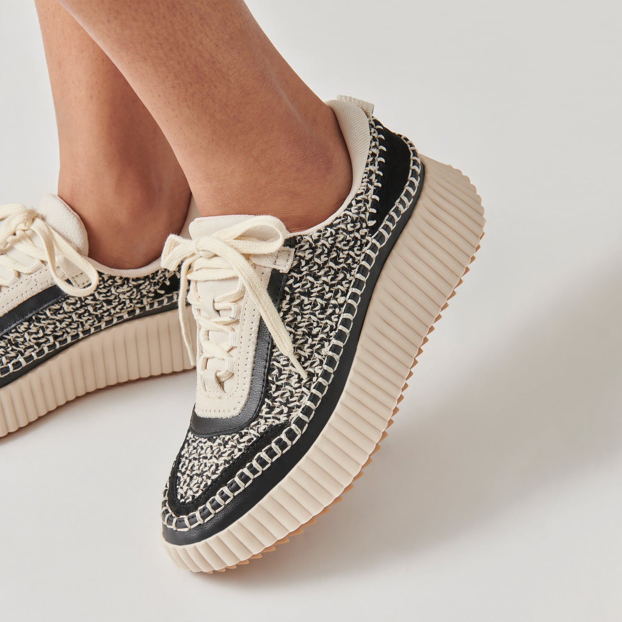 DOLEN White and Black Woven Sneakers - Lightweight Comfortable Casual Shoes for Men & Women | Perfect for Running, Walking, Gym & Everyday Wear