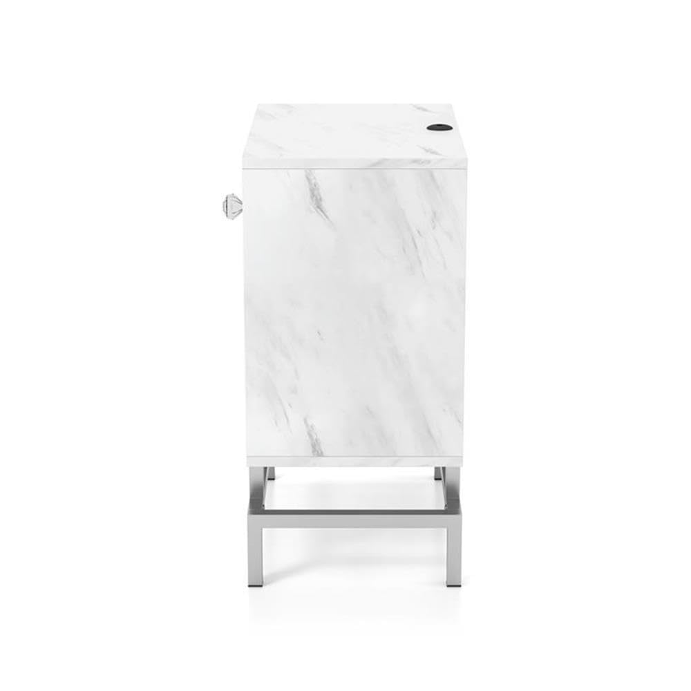 BOWERY HILL Modern White Marble Top Wooden Nightstand - Contemporary 1-Drawer Bedside Table for Living Room, Bedroom & Office