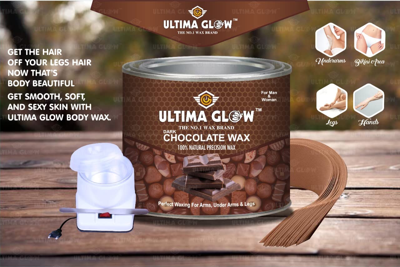 ULTIMA GLOW Dark Chocolate Wax Strips with Heater - 600 Strips for All Skin Types & Full Body Hair Removal - Perfect for Home Spa, Salon & Travel Use