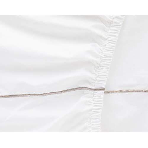 Luxury Hotelier Prestigio™ Silver Check Embroidered Fitted Sheet Set - Queen Size 4-Piece Bedding Set for Upscale Hotels & Home Decor