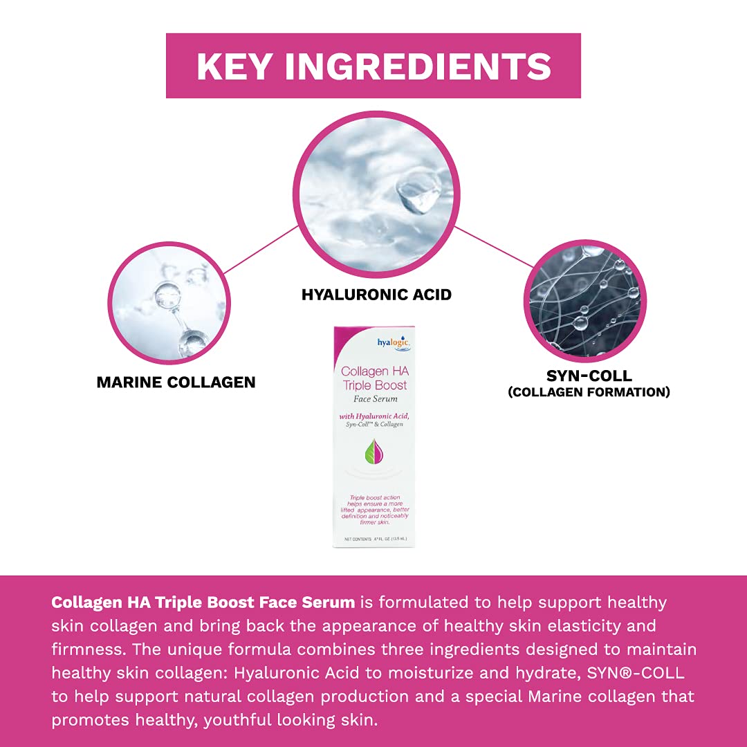 Hyalogic HA Collagen Serum - Anti-Aging Peptide Face Serum for Youthful Skin, Firmness & Elasticity Boost - Fragrance Free, Paraben Free Marine Collagen Treatment (0.47 Fl Oz) - Perfect for Daily Skincare Routine & Nighttime Hydration
