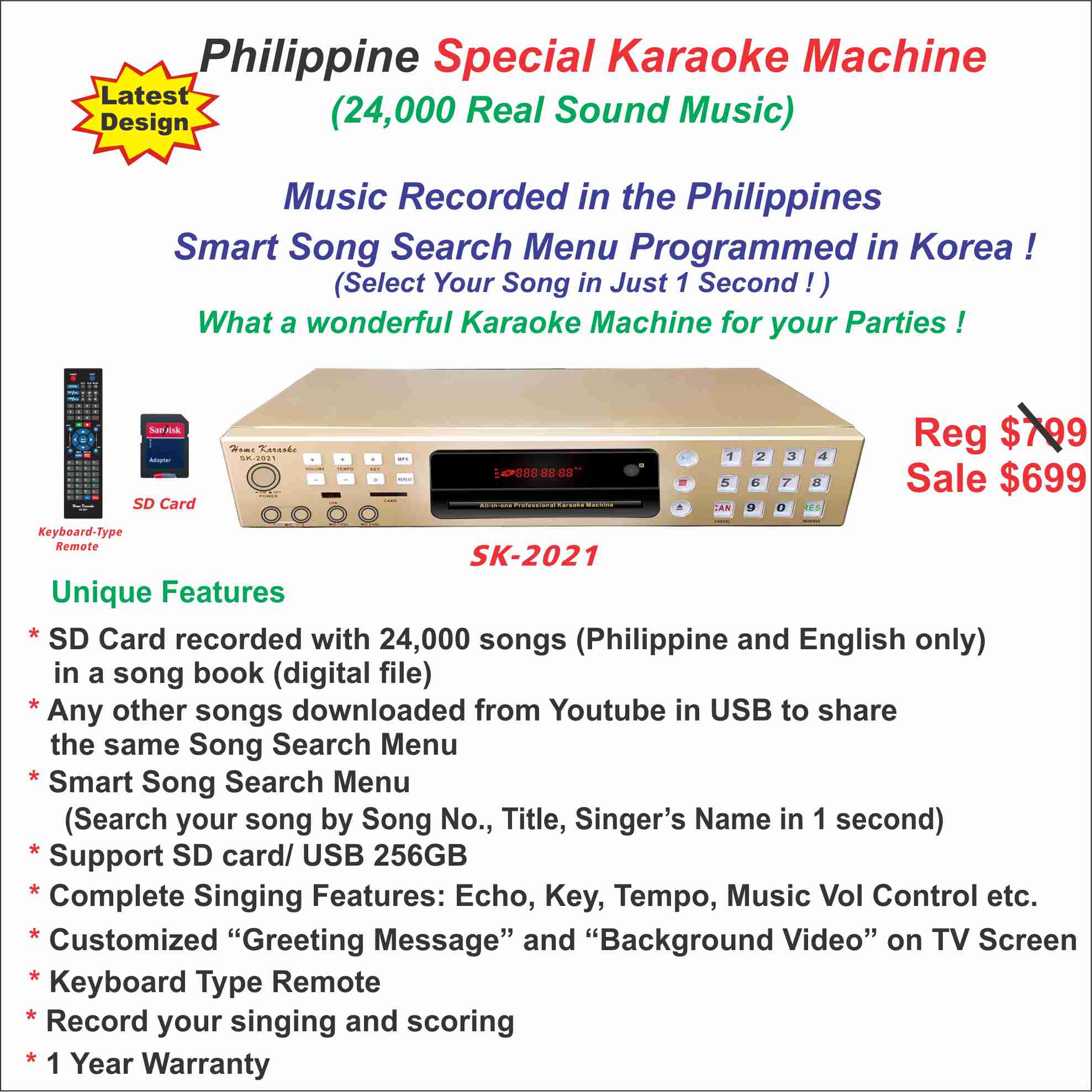 SK 2021 Philippine Special Machine with 24,000 Real Sound Music - High-Quality Audio Equipment for Home Theater, Karaoke & DJ Performances
