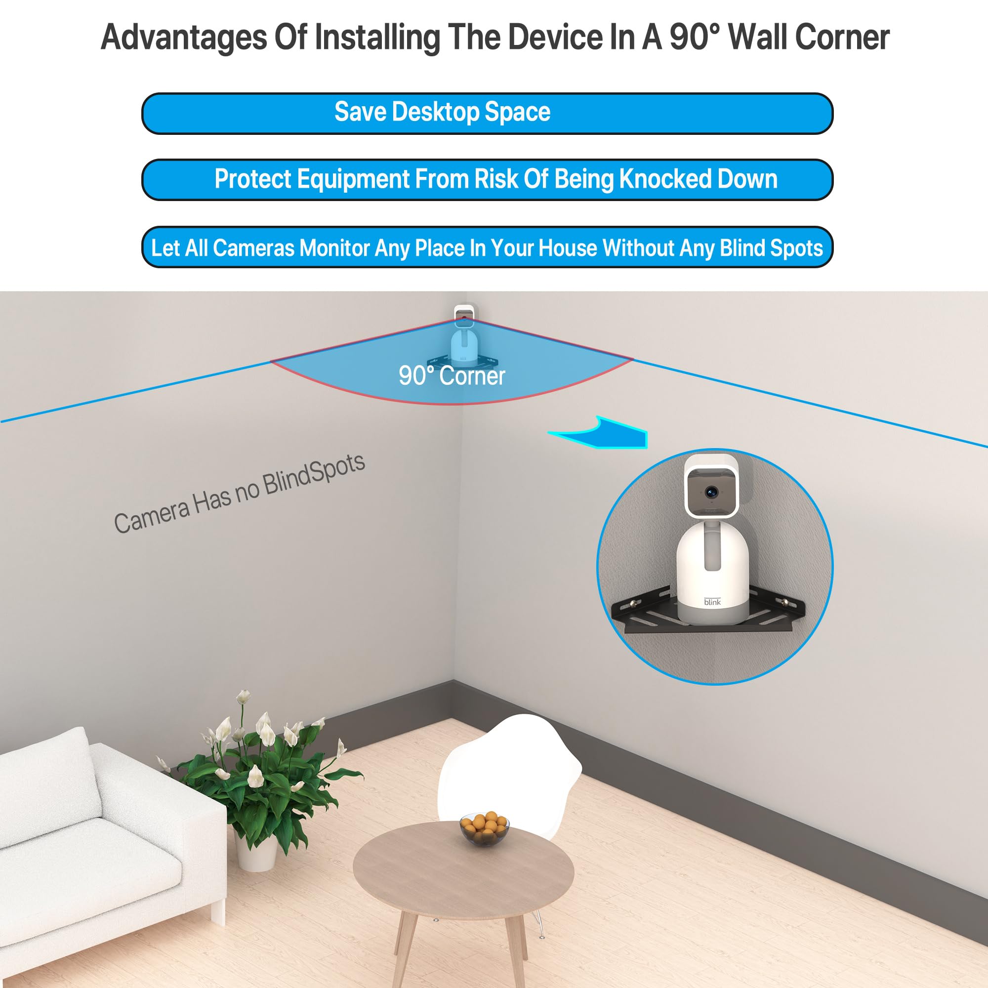 VMEI Matte Black Stainless Steel Corner Wall Mount Bracket for Blink Indoor Security Cameras - Rust-Resistant, Space-Saving Design Prevents Falls & Eliminates Blind Spots - Perfect for Home, Office, and Garage Surveillance